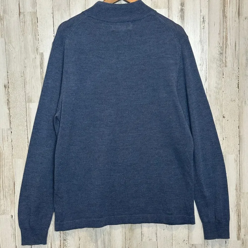 Joseph Abboud 100 Merino Wool Sweater XL Blue Quarter Zip Preppy Minimalist EUC
